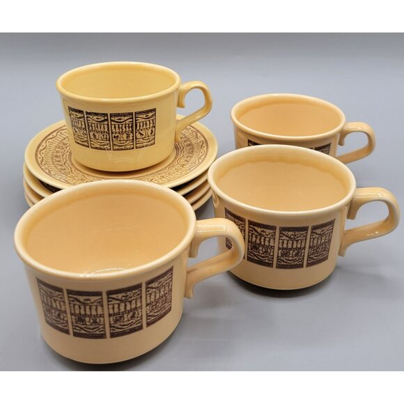 Pharohs Gold Taylor Smith Taylor TST Coffee Cups Saucers Ironstone Set of 4 - Picture 1 of 10